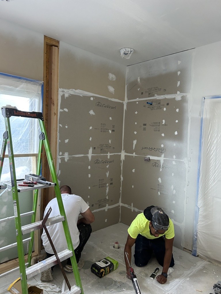 GoBoard waterproof foam backer board installed during shower prep by Tile Yoda in Greenville, SC
